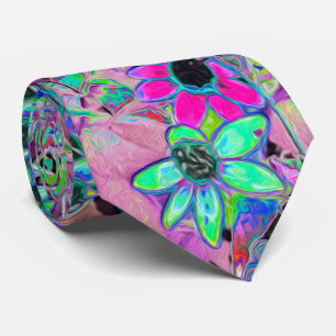 Purple Garden with Psychedelic Aquamarine Flowers Neck Tie