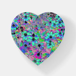 Purple Garden with Psychedelic Aquamarine Flowers Paperweight