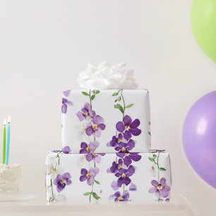 Purple Garland Orchid Elegant Floral Botanical Wrapping Paper