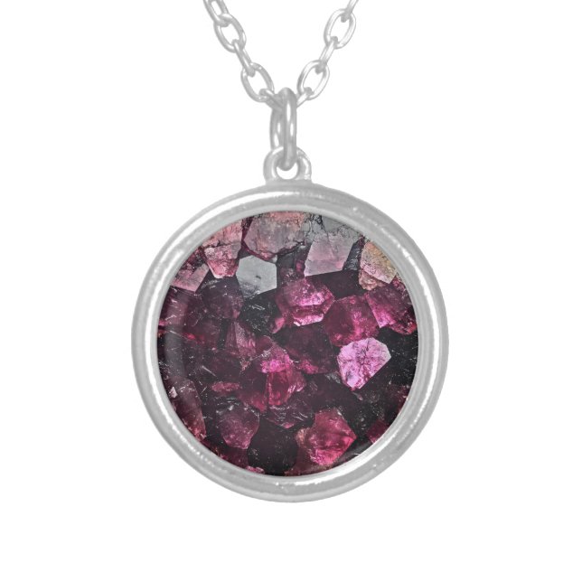 Purple Garnet Crystal Pattern Silver Plated Necklace (Front)