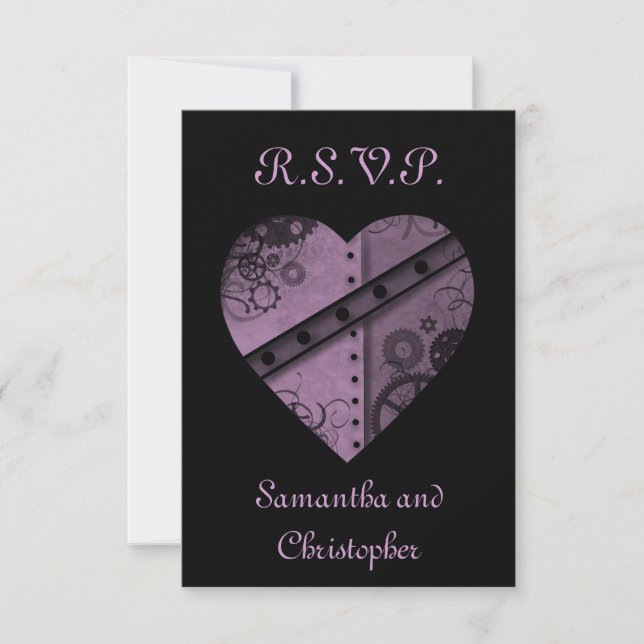 Purple gears heart RSVP wedding elegant (Front)