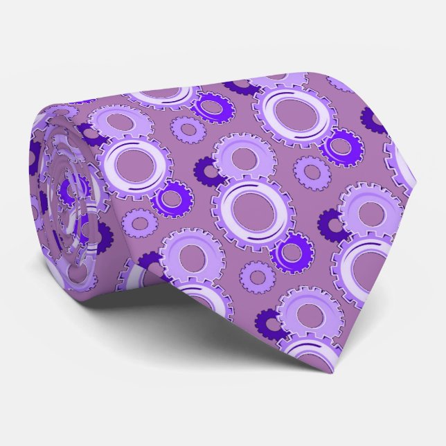 Purple Gears on Lavender  Neck Tie (Rolled)