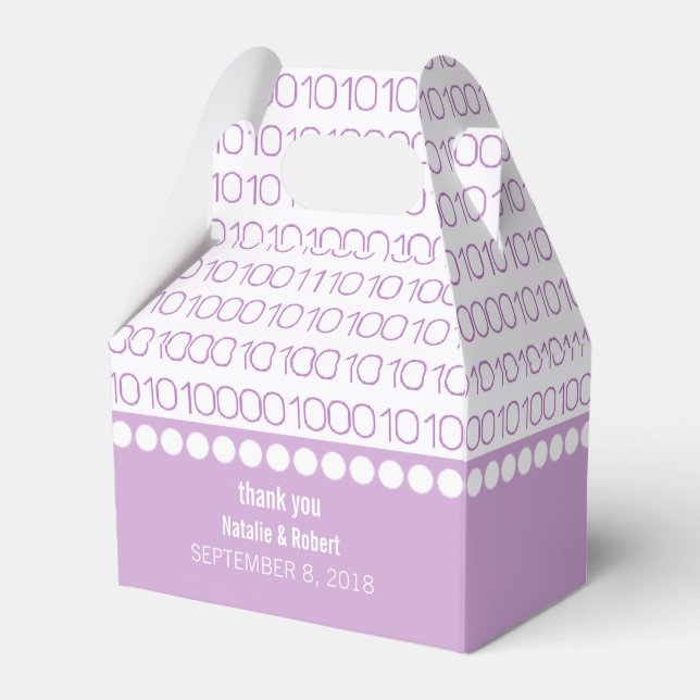 Purple Geek Chic Binary Code Favor Boxes (Front Side)