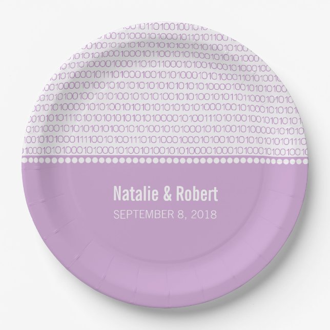 Purple Geek Chic Binary Code Paper Plates (Front)