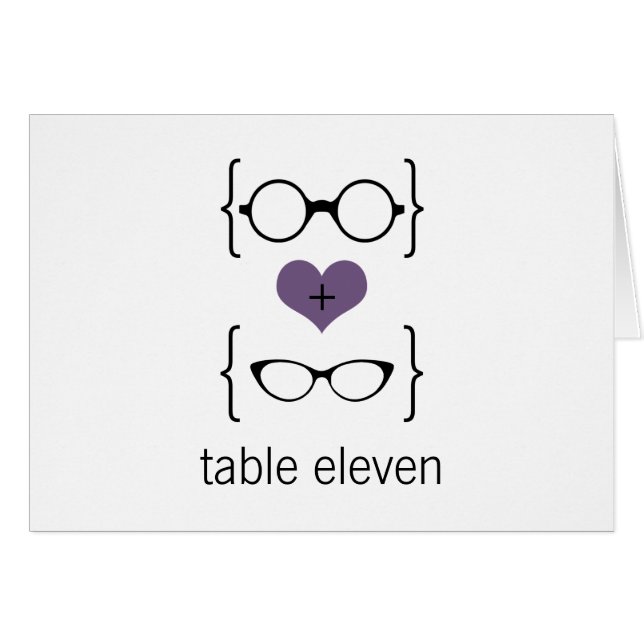 Purple Geeky Glasses Table Number Card (Front Horizontal)