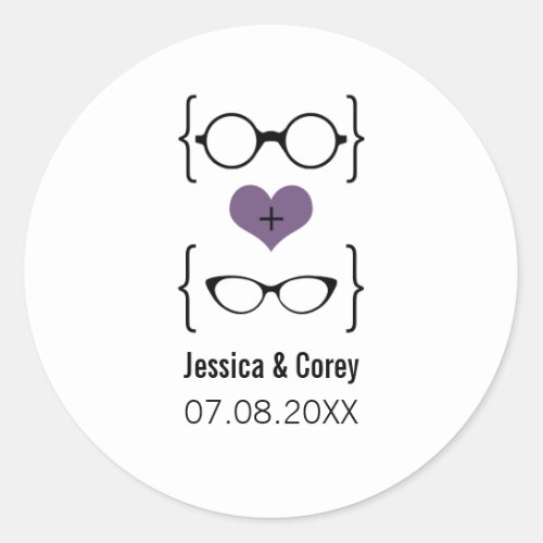 Purple Geeky Glasses Wedding Stickers