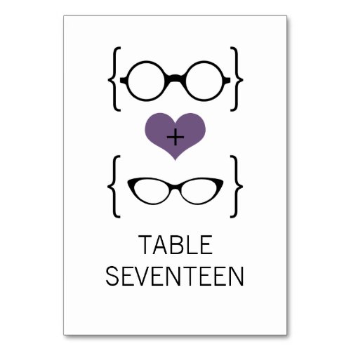 Purple Geeky Glasses Wedding Table Card