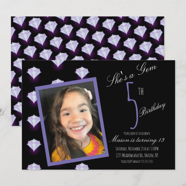 Purple Gem Crystal Diamond Birthday Party Photo (Front/Back)