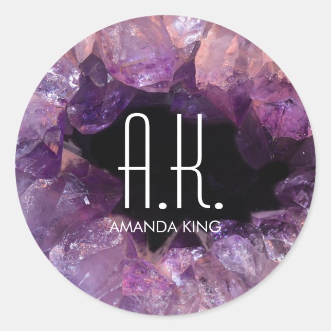 Purple Gem Geode Classic Round Sticker (Front)