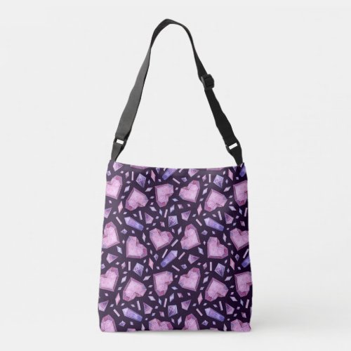 Purple Gem Hearts Crossbody Bag