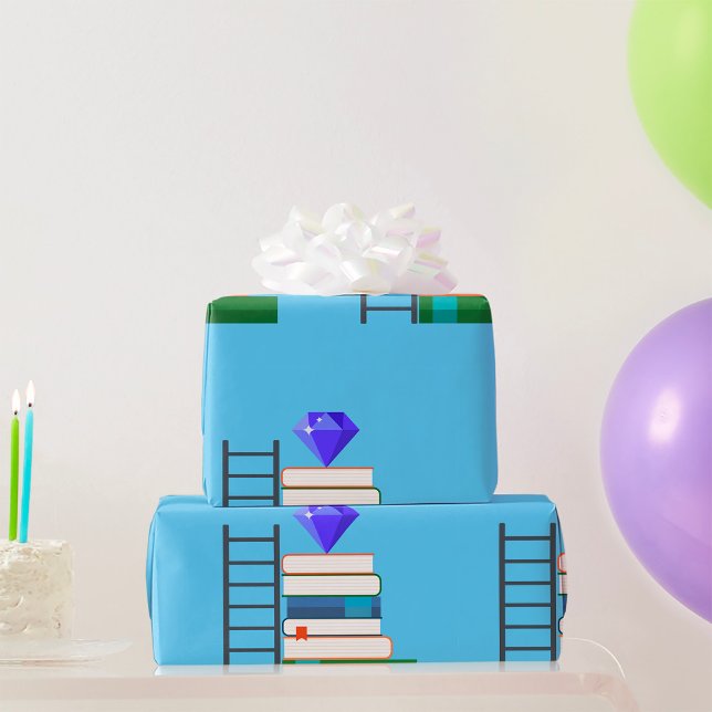 Purple Gem on Stack of Books with Ladder Wrapping Paper (Creator Uploaded)
