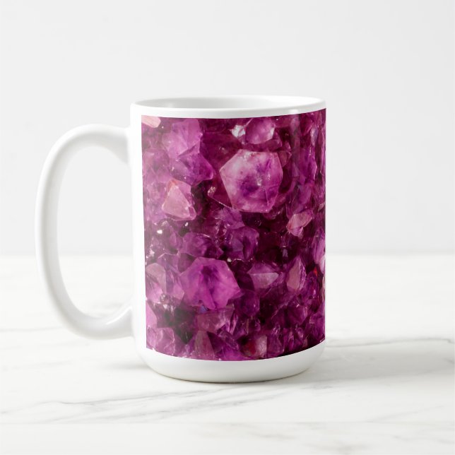 Purple Gems Background of Amethyst Quartz Crystal Coffee Mug (Left)