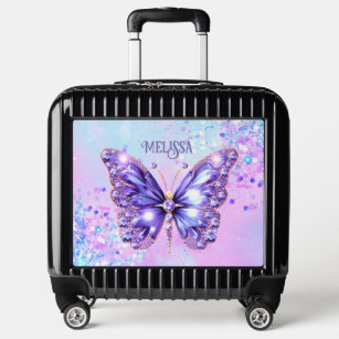 purple gems butterfly luggage