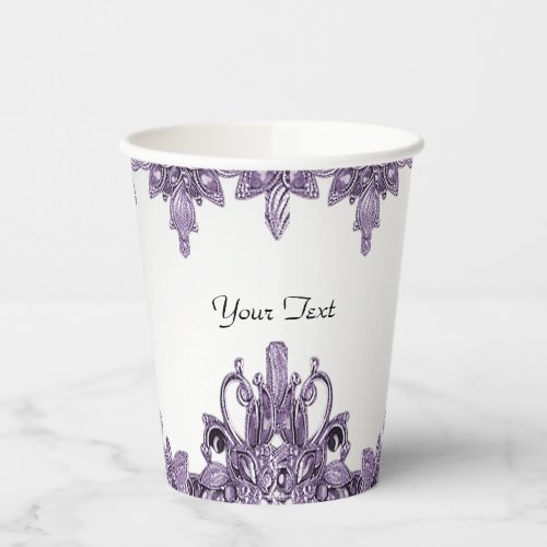 Purple Gemstone Floral Paper Cups