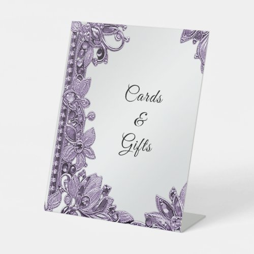 Purple Gemstone Floral Tabletop Signs