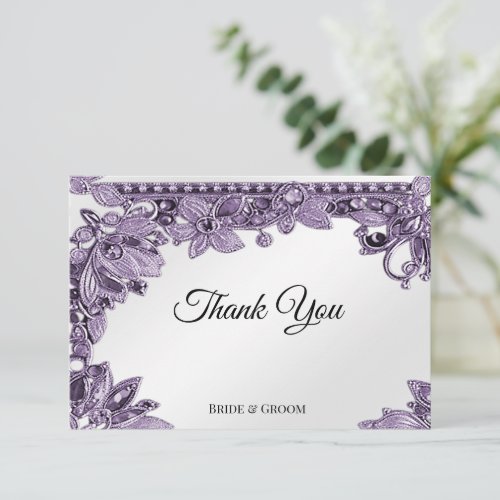 Purple Gemstone Floral Thank You Card