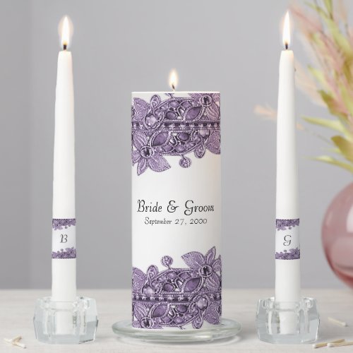 Purple Gemstone Floral Unity Candle Set