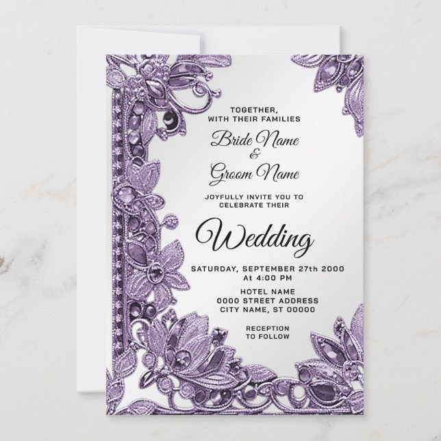 Purple Gemstone Floral Wedding Invitation (Front)