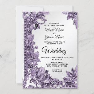 Purple Gemstone Floral Wedding Invitation