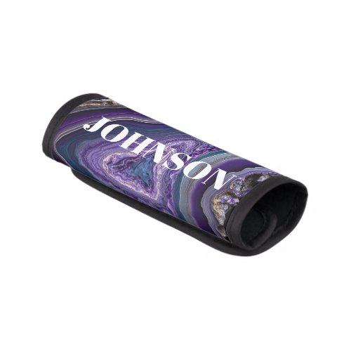 Purple Gemstone Geode Personalized Name Luggage Handle Wrap