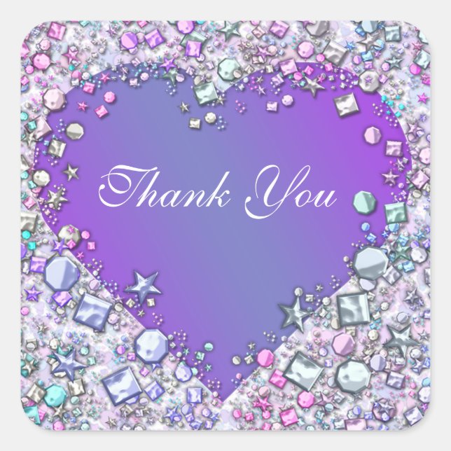 Purple Gemstones Thank You Sticker Sheet (Front)