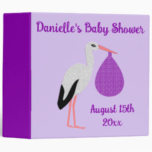 Purple gender neutral Baby Stork Baby Shower 3 Ring Binder