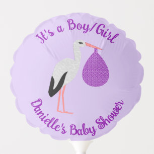 Purple gender neutral Baby Stork Baby Shower Balloon