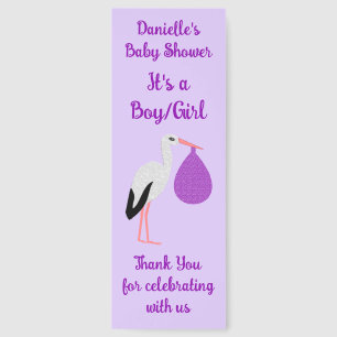 Purple gender neutral Baby Stork Baby Shower Bookmarks