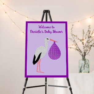 Purple gender neutral Baby Stork Baby Shower Foam Board