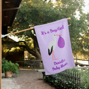 Purple gender neutral Baby Stork Baby Shower House Flag