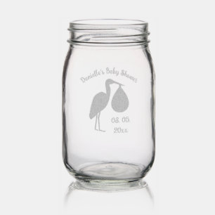 Purple gender neutral Baby Stork Baby Shower Mason Jar