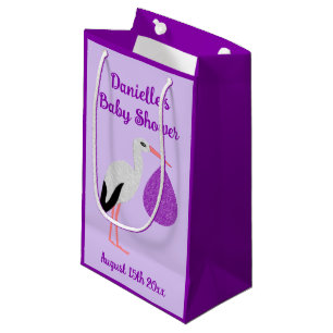 Purple gender neutral Baby Stork Baby Shower Small Gift Bag