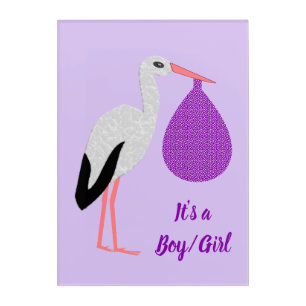 Purple gender neutral Baby Stork Custom Acrylic Print