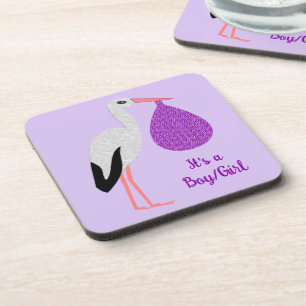 Purple gender neutral Baby Stork Custom Beverage Coaster