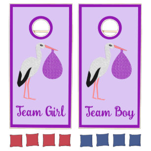 Purple gender neutral Baby Stork Custom Cornhole Set