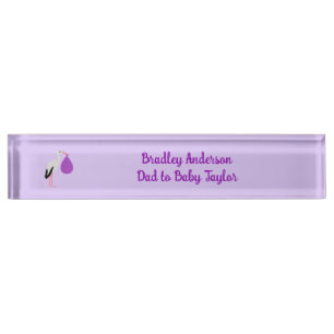 Purple gender neutral Baby Stork Custom Desk Name Plate
