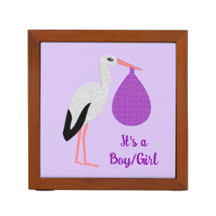 Purple gender neutral Baby Stork Custom Desk Organizer