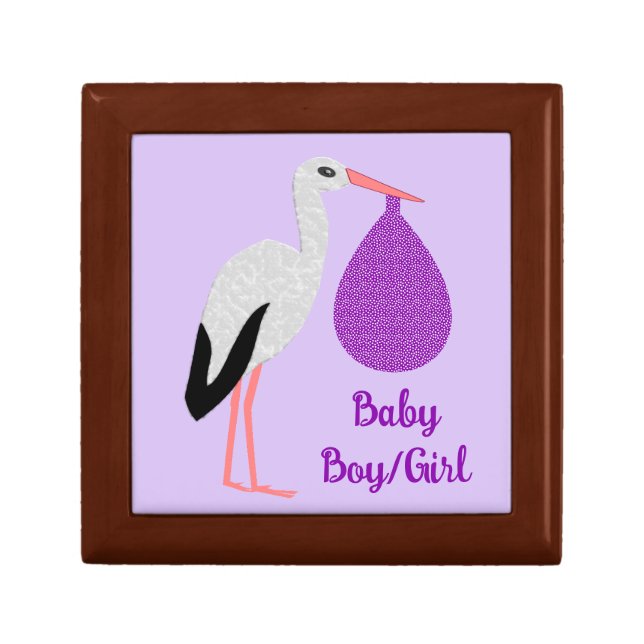 Purple gender neutral Baby Stork Custom Gift Box (Front)