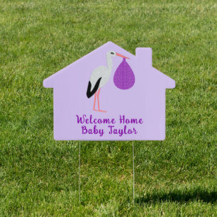 Purple gender neutral Baby Stork Custom Sign