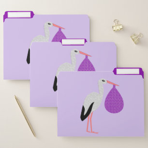 Purple gender neutral Baby Stork File Folder