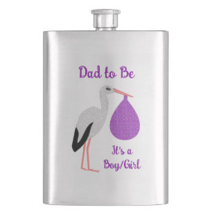 Purple gender neutral Baby Stork Gender Reveal Flask
