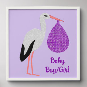 Purple gender neutral Baby Stork Gender Reveal Peel And Stick Photo Tile