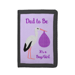 Purple gender neutral Baby Stork Gender Reveal Trifold Wallet