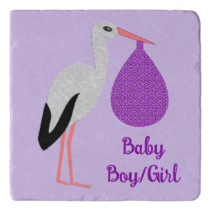 Purple gender neutral Baby Stork Gender Reveal Trivet