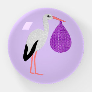 Purple gender neutral Baby Stork Paperweight