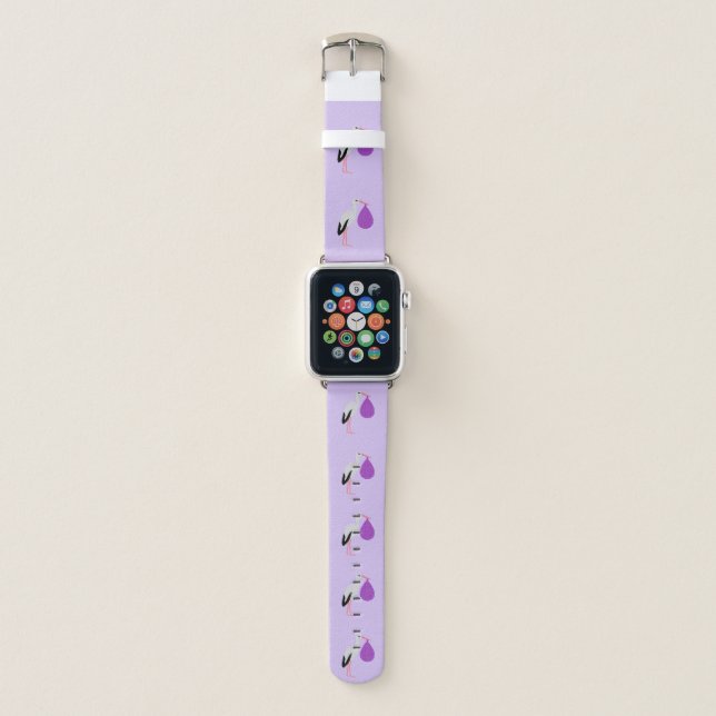 Purple gender neutral Baby Stork Patterned Apple Watch Band (Front)