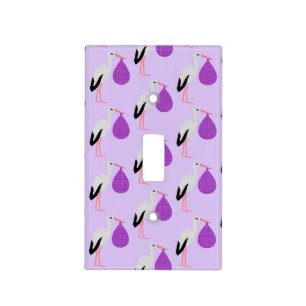 Purple gender neutral Baby Stork Patterned Light Switch Cover
