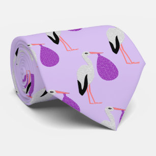 Purple gender neutral Baby Stork Patterned Neck Tie