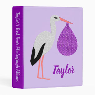 Purple gender neutral Baby Stork Photo Album Mini Binder