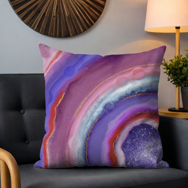 Purple Geode Stone Agate Slice Throw Pillow (Creator Uploaded)